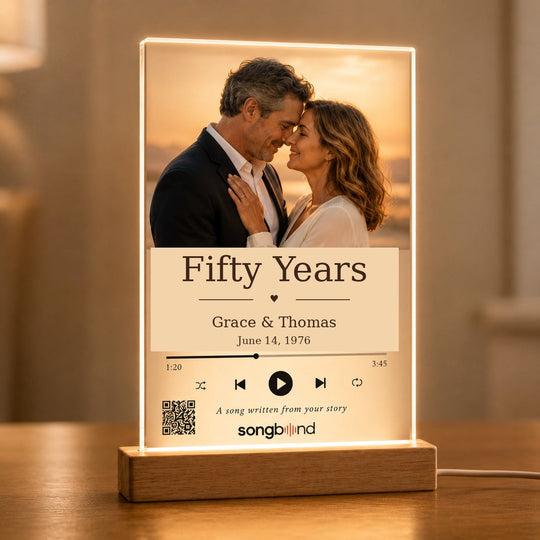 50th Anniversary Gift for Him custom song LED acrylic plaque keepsake