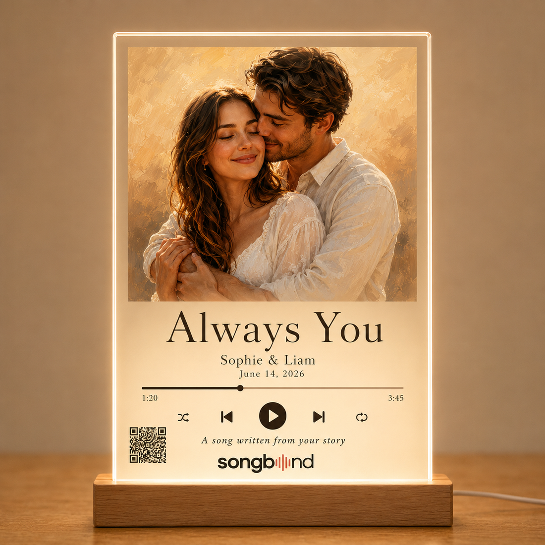 Anniversary Gift for Her custom song LED acrylic plaque keepsake