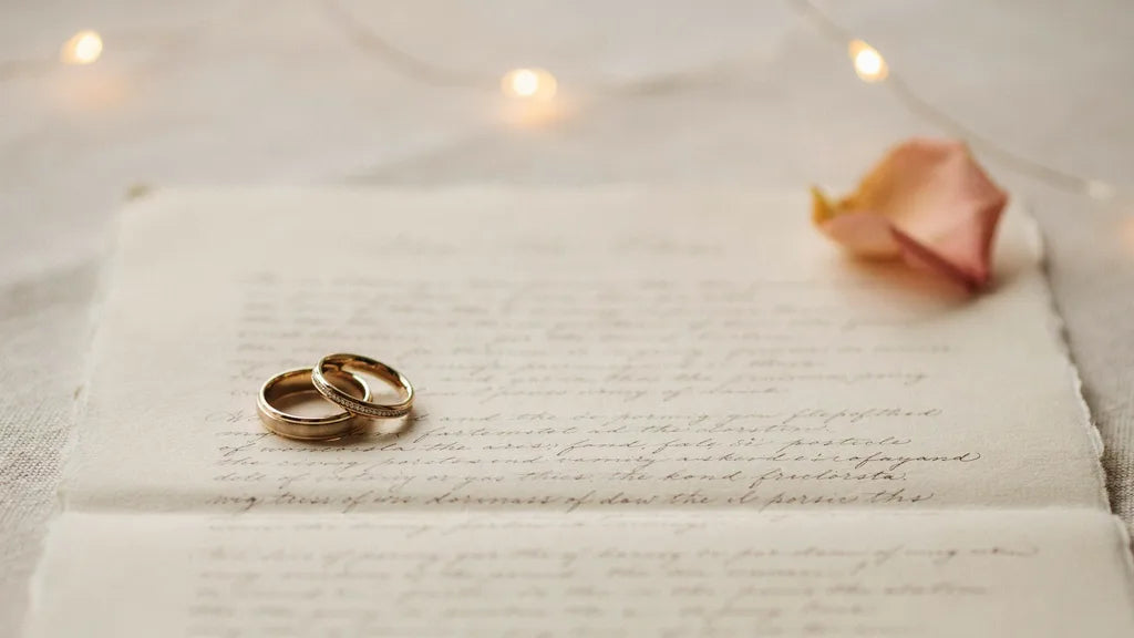 Two wedding rings on handwritten vows — custom wedding songs | Songbond