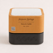 16th anniversary gift — engraved wooden soundbox with custom song title, names, date and QR code — Songbond
