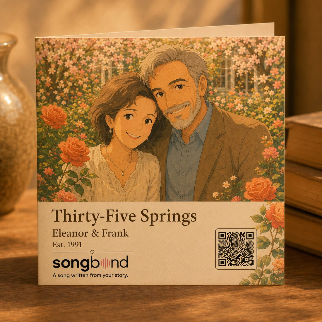 35th anniversary custom song greeting card — Eleanor & Frank garden cover portrait — Songbond