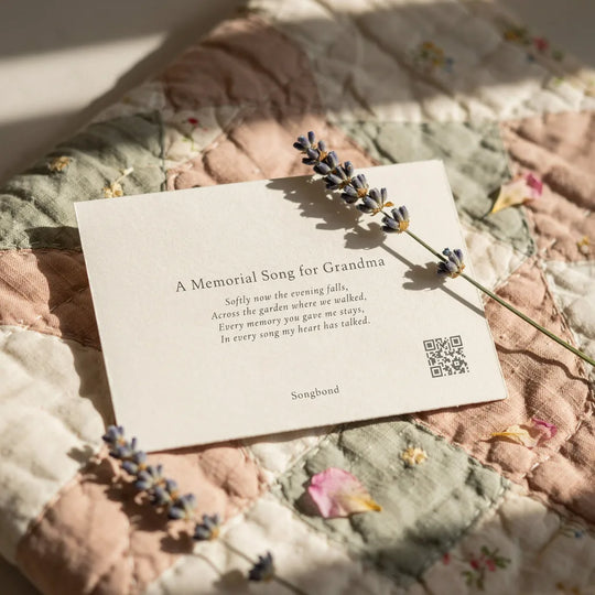 Printed lyrics card with QR for a custom memorial song gift for Grandma – Songbond