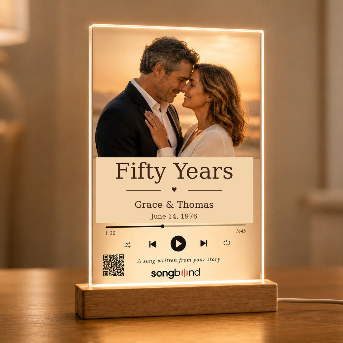 50th Anniversary Gift for Him custom song LED acrylic plaque keepsake