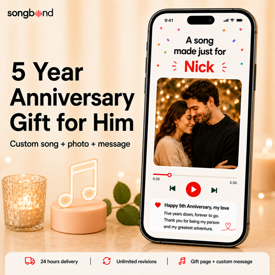 5 Year Anniversary Gift for Him — Five Years in a Song