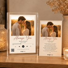 Custom Song Acrylic Plaque — personalized photo, song title and QR that plays the song (Songbond)