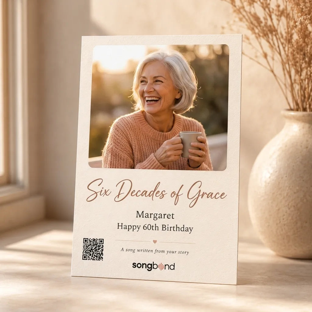 60th birthday gift for her — custom song lyric print card — Songbond