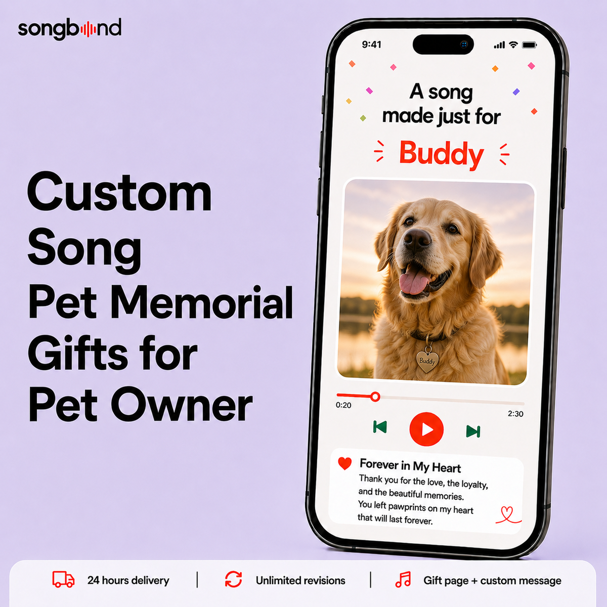 Custom Song Pet Memorial Gifts for Pet Owner