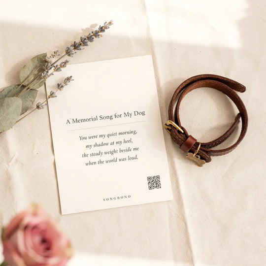 Printed lyrics card with QR for a custom memorial song gift for a Dog – Songbond