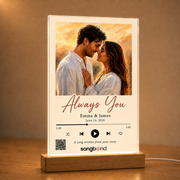 Custom song LED acrylic plaque on a wooden base