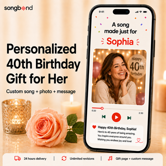 Personalized 40th Birthday Gift for Her — Custom Song Keepsake