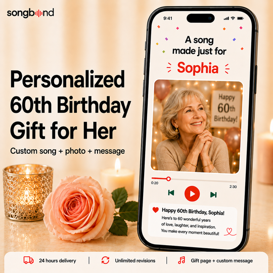 Personalized 60th Birthday Gift for Her — Custom Song Keepsake