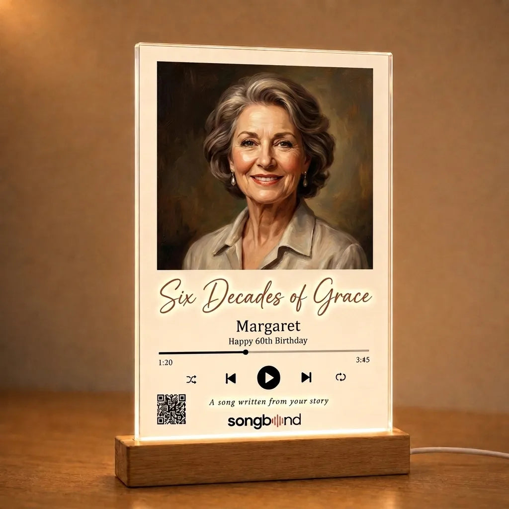 60th birthday gift for her — custom song LED acrylic plaque keepsake — Songbond