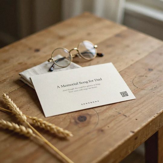 Printed lyrics card with QR for a custom memorial song gift for Dad – Songbond