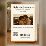 Eighteen Summers custom song greeting card - Simone and Marcus 18th anniversary gift