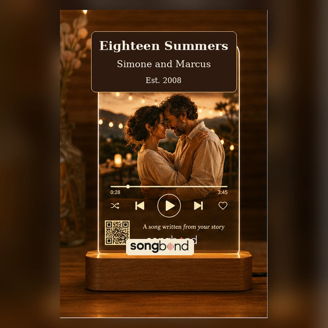 Eighteen Summers custom song plaque - Simone and Marcus 18th anniversary gift