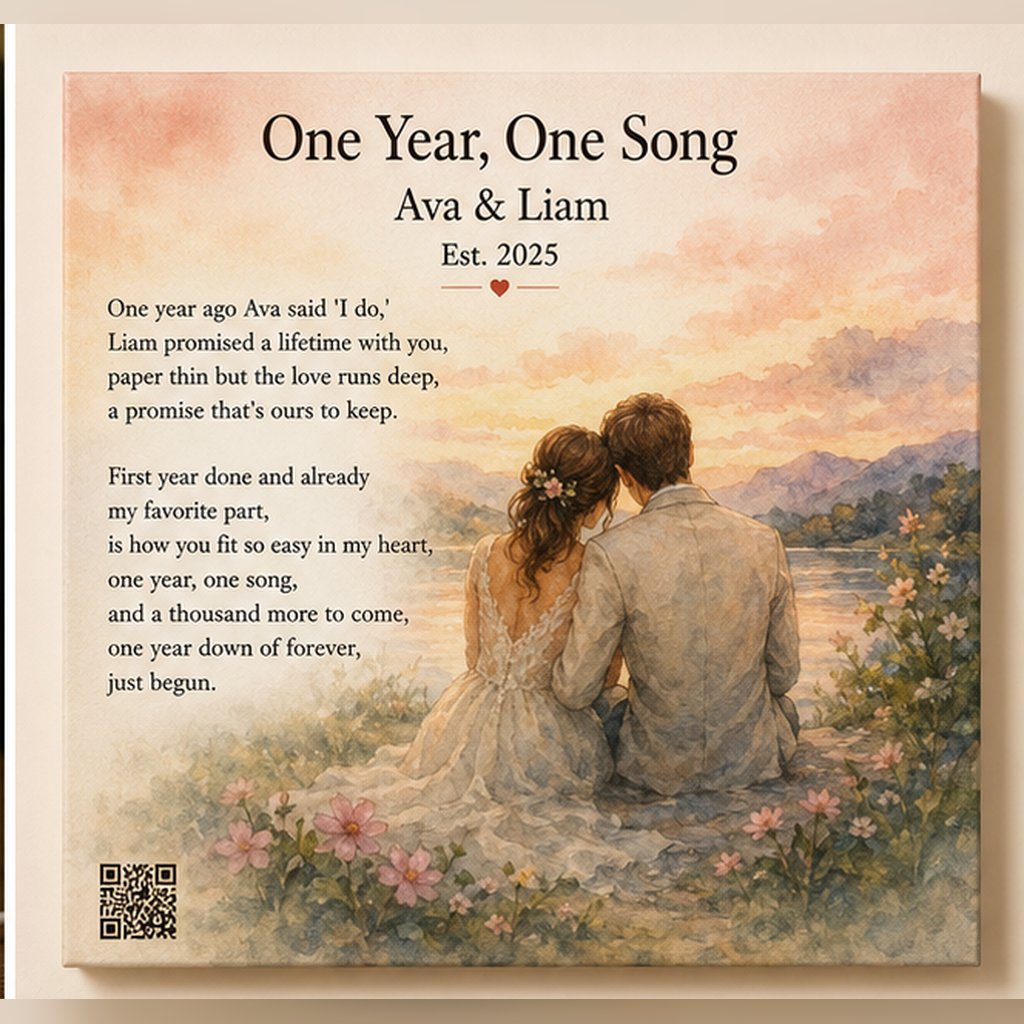 One Year, One Song custom song canvas - Ava and Liam anniversary gift