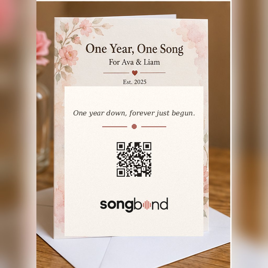 One Year, One Song custom song card - Ava and Liam anniversary gift