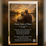 30th anniversary custom song canvas for parents — printed lyrics wall art with couple portrait and QR code — Songbond
