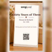 30th anniversary custom song greeting card for parents — front page with title, names, and QR code — Songbond