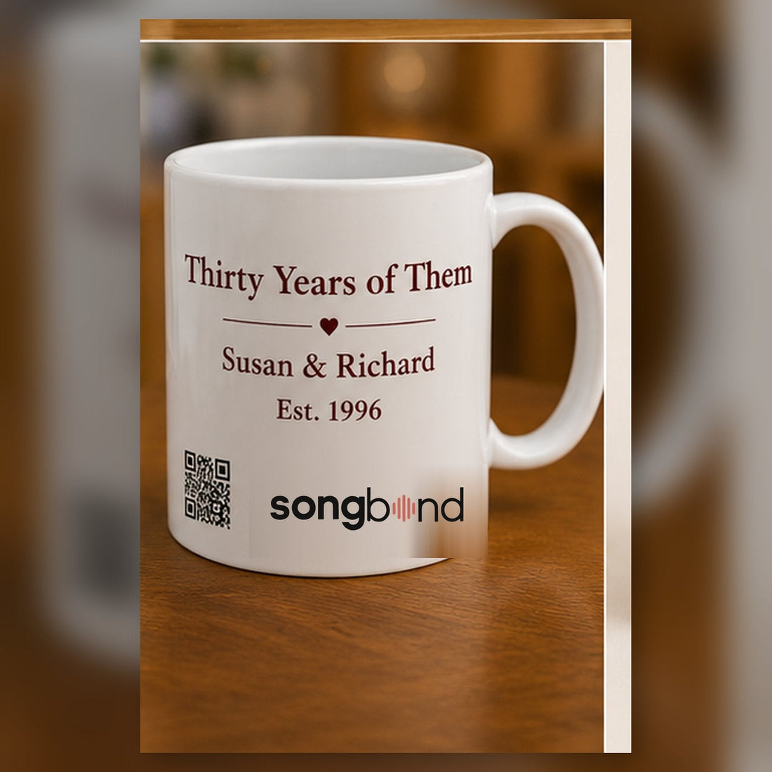 30th anniversary custom song mug for parents — ceramic mug printed with song title and QR code — Songbond