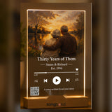 30th anniversary custom song LED plaque for parents — acrylic wooden-base plaque with couple art and QR code — Songbond