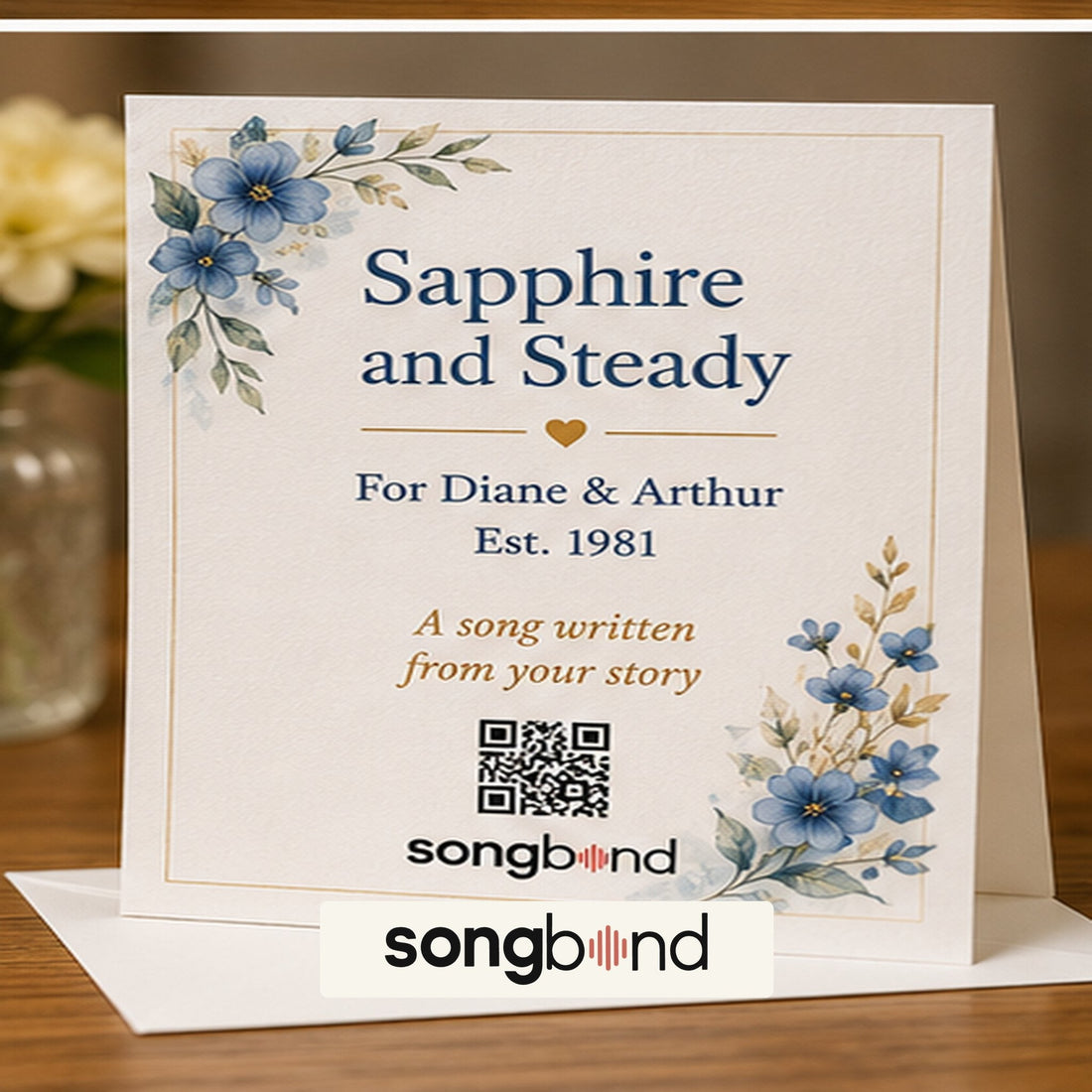 Sapphire and Steady custom song greeting card - Diane and Arthur 45th anniversary gift