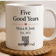 5th anniversary - personalized custom song mug: engraved white mug with names - Songbond