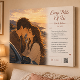 anniversary gift for boyfriend — custom song canvas: Ghibli-style roadtrip couple, Zoe & Ethan, Est. 2023 — Songbond