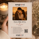 anniversary gift for boyfriend — custom song card: roadtrip couple photo, Zoe & Ethan, Est. 2023, QR — Songbond