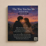 Anniversary girlfriend custom song canvas — printed lyrics wall art with couple portrait and QR code — Songbond