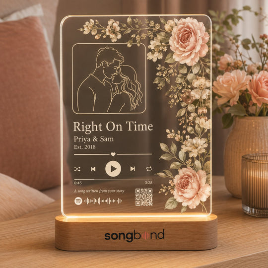 Right On Time custom song plaque - Priya and Sam anniversary gift