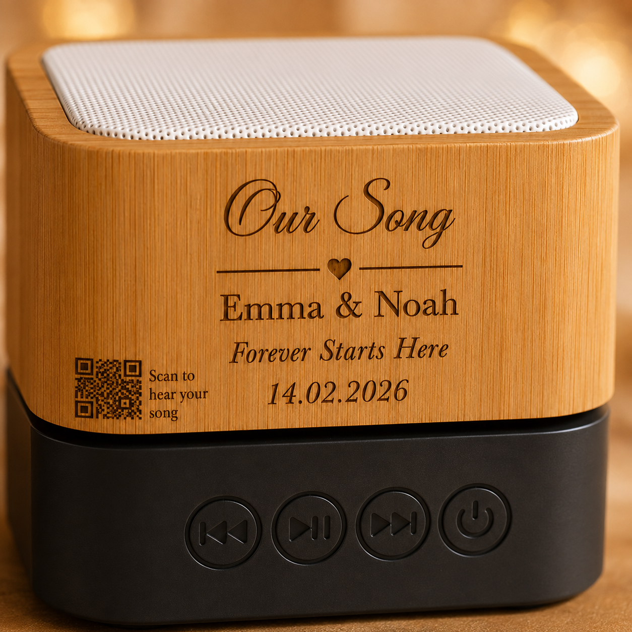 Close-up of the engraving on the Custom Song Soundbox
