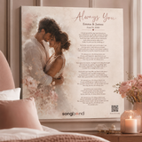 Custom song Canvas wall art — watercolor portrait, lyrics and QR