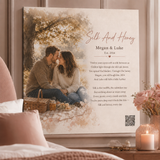 12 year anniversary gift — personalized custom song canvas: watercolor picnic couple, lyrics, Est. 2014, QR code — Songbond