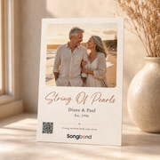 30th anniversary gift — personalized custom song card: beach couple photo, title, names, Est. 1996, QR code — Songbond