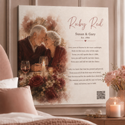 40th anniversary gift — personalized custom song canvas: watercolor candlelit couple, lyrics, Est. 1986, QR code — Songbond