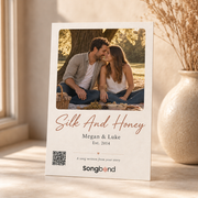 12 year anniversary gift — personalized custom song card: keepsake card, picnic couple photo, names, QR code — Songbond