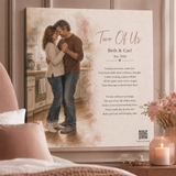 anniversary gift for couples — personalized custom song canvas: couple slow-dancing in kitchen, lyrics, QR — Songbond