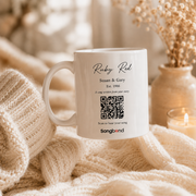 40th anniversary gift — personalized custom song mug: song title, Susan & Gary, Est. 1986, QR code to hear song — Songbond