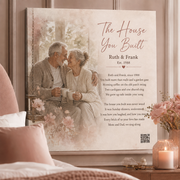 anniversary gift for parents — personalized custom song canvas: watercolor porch swing couple, lyrics, QR code — Songbond