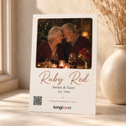 40th anniversary gift — personalized custom song card: candlelit couple photo, title, names, Est. 1986, QR code — Songbond
