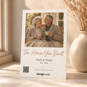 anniversary gift for parents — personalized custom song card: parents on porch swing photo, names, QR code — Songbond