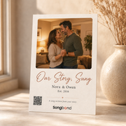 personalized anniversary gift — custom song card: dancing couple photo, title, names, Est. 2016, QR code — Songbond