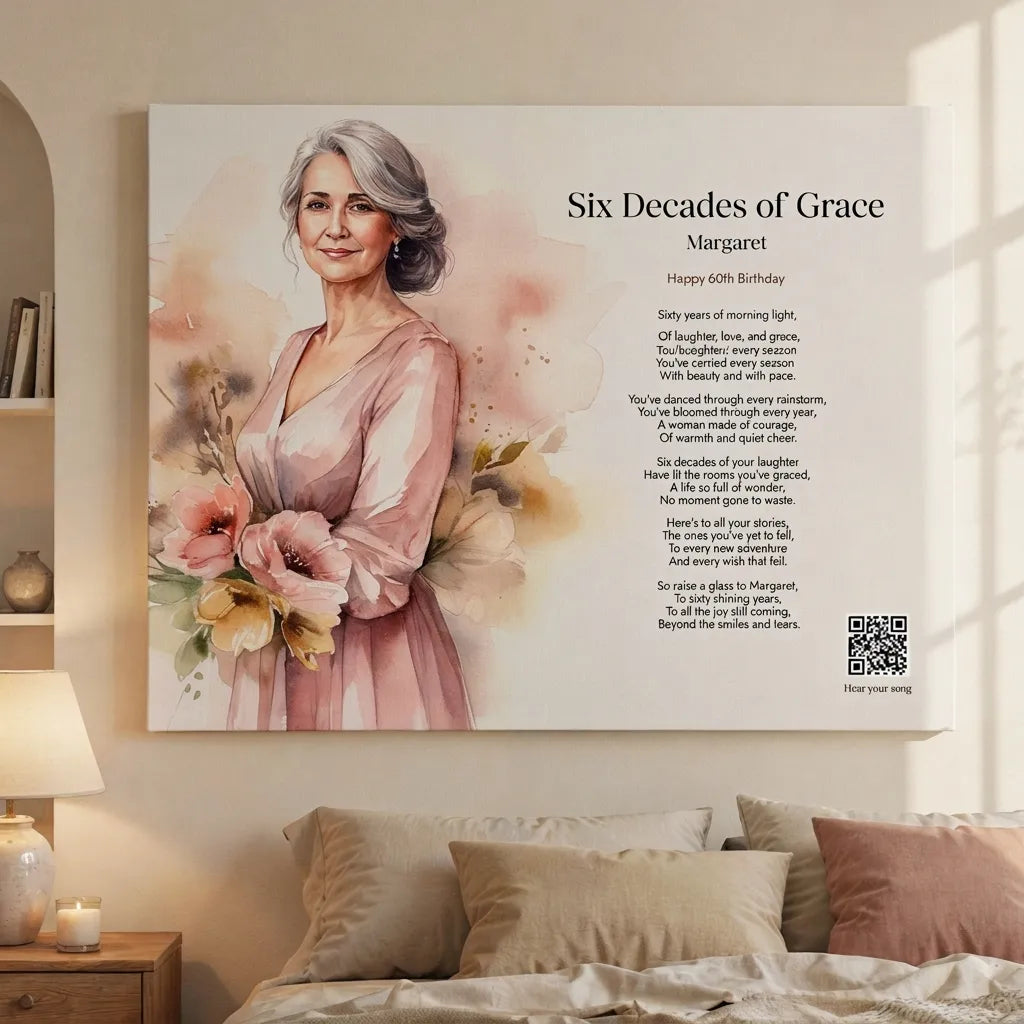 60th birthday gift for her — custom song canvas wall art with lyrics — Songbond