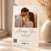 Custom song lyrics card — front with couple photo and QR