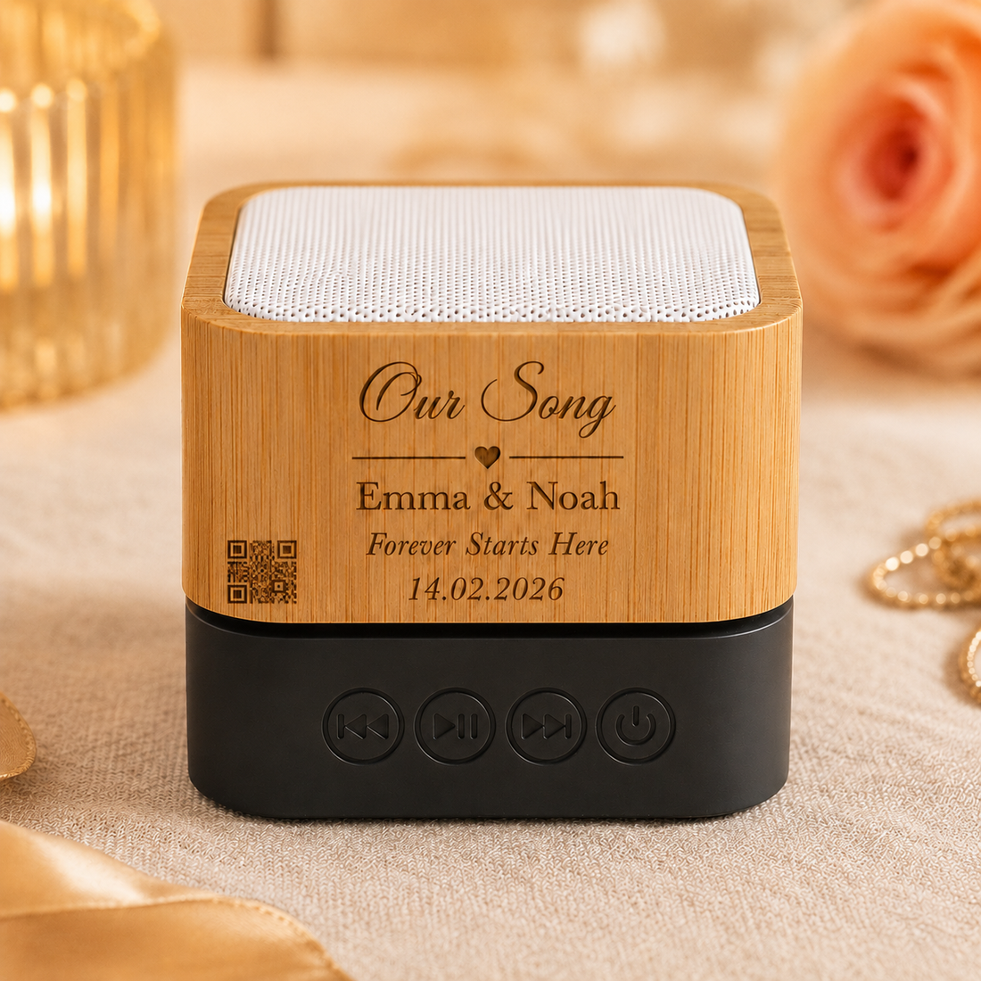 Custom song Soundbox — engraved wooden Bluetooth speaker