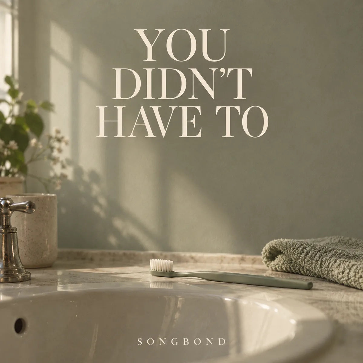 Music cover for You Didn't Have To: a plain toothbrush rests beside a familiar porcelain sink in soft sage morning light with the full cream title above.